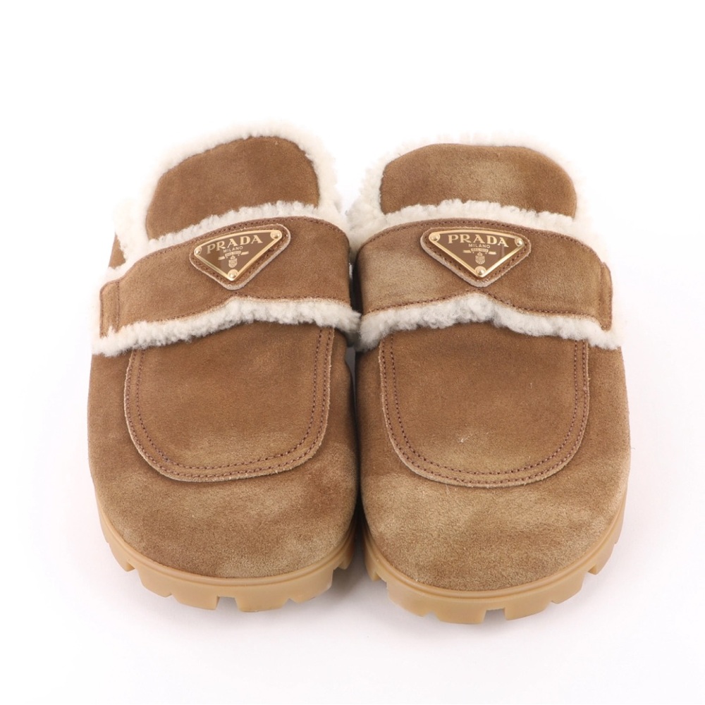 Prada Brown Mules & Clogs with Suede Material and Plush Lining